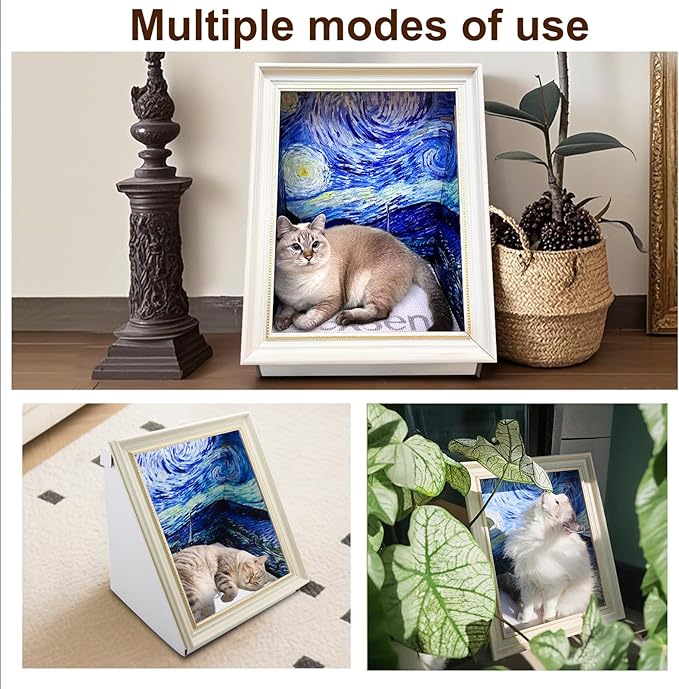 Texsens 3-in-1 Cat Scratcher Art Frame - Interactive Cat Bed & Scratching Pad with Painting Background - Eco-Friendly Decor & Furniture for Cats & Kittens(The Star Night)