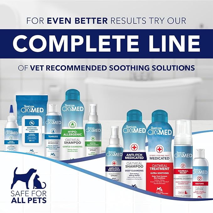 TropiClean Oxymed Soothing Allover Cat & Dog Wipes For Paws And Butt | Anti Itch Relief For Dogs & Cats 50 Count