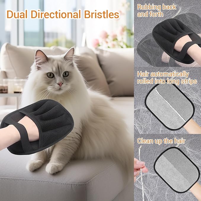 Pet Hair Removal Glove for Cats & Dogs, Five-Finger Electrostatic Pet Hair Gloves, Reusable Pet Hair Removal Tools,Cat & Dog Hair Remover for Couch, Suitable for, Bed Sheets, Clothes, Carpets