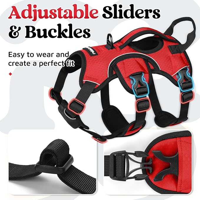 rabbitgoo Escape Proof Dog Harness, Soft Padded Full Body Pet Harness, Reflective Adjustable No Pull Vest with Lift Handle and Leash Clip for Large Dogs Walking Hiking Training, S, Red