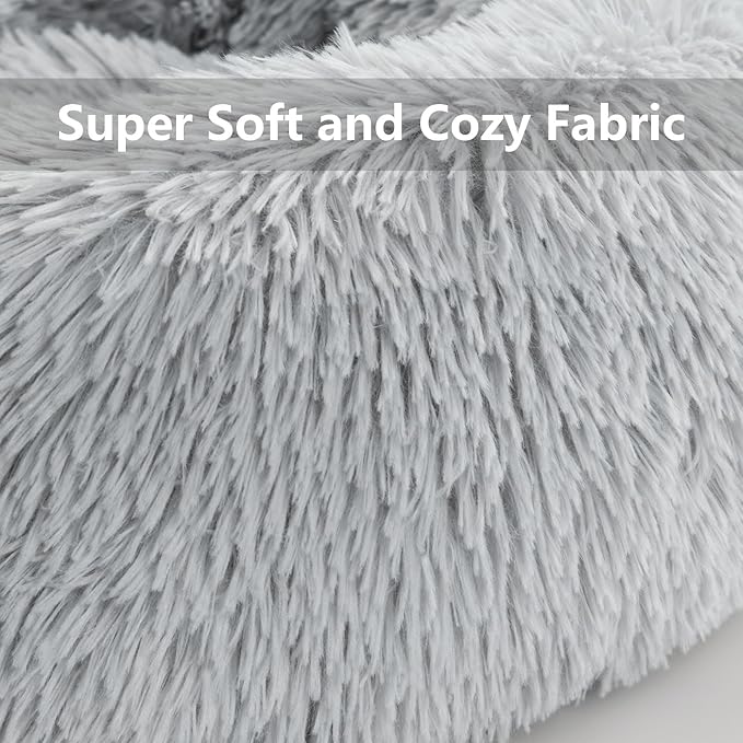 Dog Beds for Small Dogs Round Cat Beds for Indoor Cats Pet Bed for Puppy and Kitten with Slip-Resistant Bottom Plush Donut Cat Bed, Light Grey (38cm)
