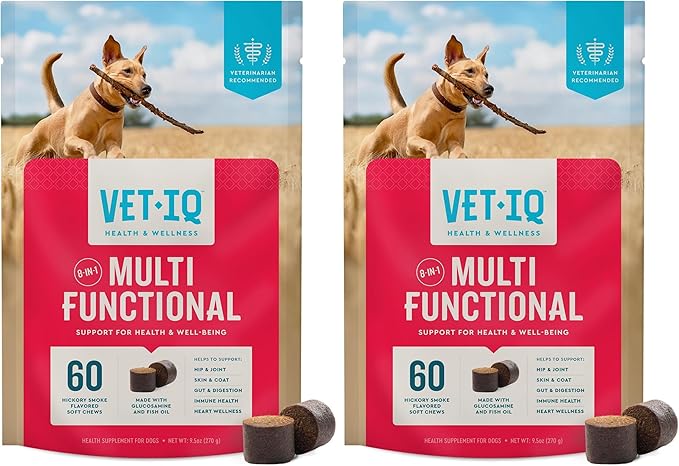 VetIQ 8-in-One Multifunctional Supplement for Dogs, Supports Hip & Joint, Urinary Tract, Immune System, Skin Health and Heart Health, Soft Chews, Made in The USA, 60 Count (Pack of 2)
