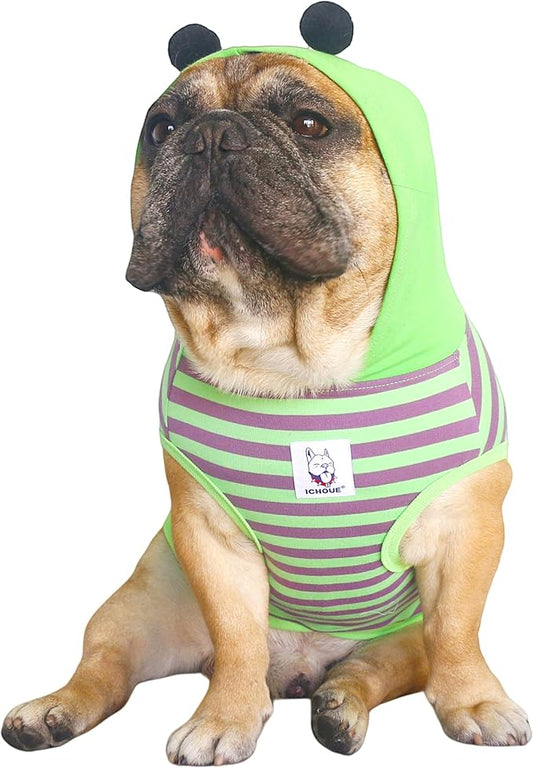 iChoue English Bulldog Bee Honeybee Bumblebee Caterpillar Insect Halloween Costumes Hoodies Sleeveless Clothes Outfits Cosplay Shirts for Dogs Pitbull American Bully - Green Purple, XXLarge