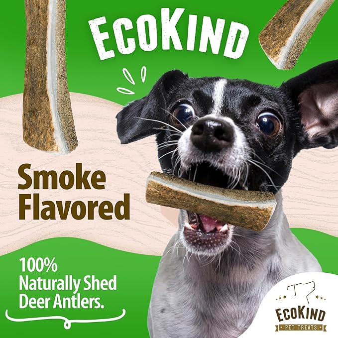EcoKind Smoked Elk Antler Dog Chews – Natural Split Antlers, Long-Lasting Chew, Elk Antlers Treats for Extra Large Dogs Weighing 45+ lbs, Splinter-Free, Supports Dental Health – 1 X-Large Smoked Chew
