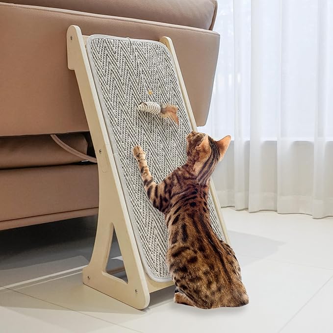 PETKARAY Cat Scratcher, Sisal Scratching Ramp, L Shape Scratch Pad for Indoor Cats, 27" Wall Furniture Protector with Mouse Toy