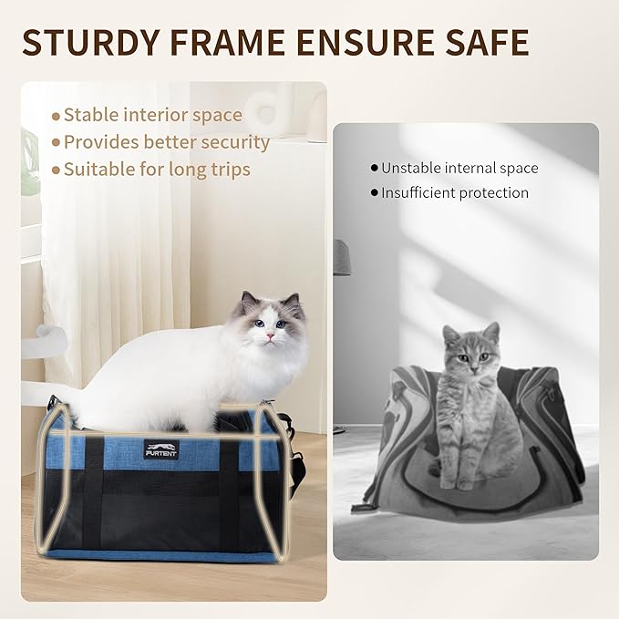 TSA Pet Carrier Airline Approved for Small Cats and Puppy, Cat Carrier Soft Fits Pets Up to 15 lbs, Dogs Carrier Bag with Litter Box Foldable, Ideal for Travel, Car Rides, and Vet Visits, Dark Blue
