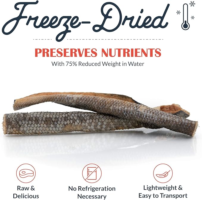 Freeze-Dried Raw Pet Treats for Dogs, Salmon Skin Chews (5 Count)…