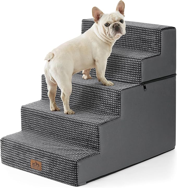 Dog Stairs for Small Dogs, 5 Tier Removable Wider Pet Stairs for Couch and Bed, 23.6" H Non-Slip Dog Steps for Puppies and Old Cats with Support Board, 19.7x29.5x23.6 inch, Dark Grey
