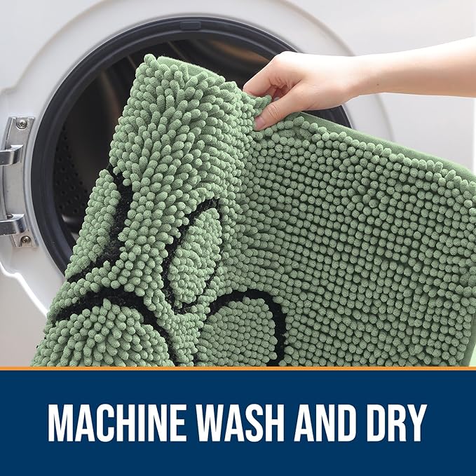 OLANLY Dog Door Mat for Muddy Paws 30x20, Paw Print Design, Absorbs Moisture and Dirt, Non-Slip Washable Doormat, Quick Dry Chenille Mud Mat, Entry Indoor Entryway Carpet, Olive Green and Black