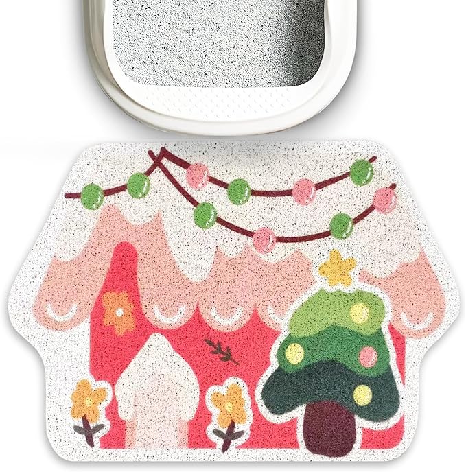 Lukamoo® Cute Cat Litter Mat (30’’x20’’), Large/L, for Kitty Litter & Cute Cat Litter Box, Litter Trapping Mat (Large (30'' x 20''), Snowy House)