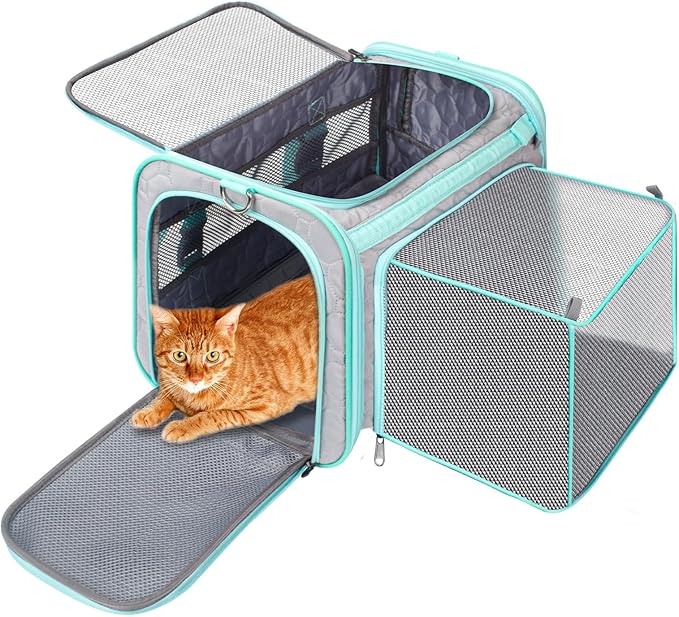 Cat Carrier Fits Small to Medium Pets, Airline Approved Dog Carrier, Outer Collapsible Expandable Soft Sided Pet Carrier for Safety & Convenience, with Comfortable Pads，Waterproof Cat Bag Up to 15lbs