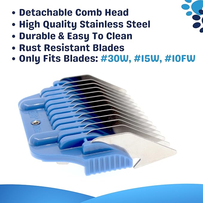 10MM 3/8" Cut Wide Clipper Guard Attachment for A5 Type Blade | Stainless Steel Blade for Professional Groomers and Stylist | Snap-On/Off Design