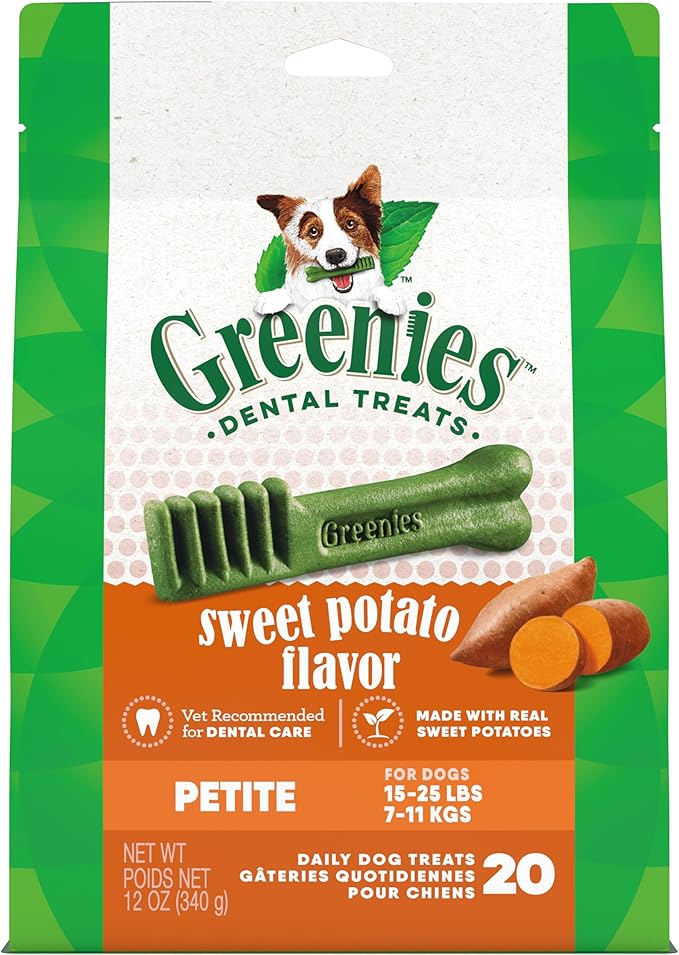 Greenies Petite Dental Dog Treats, Sweet Potato Flavor, 12 oz. Pack (20 Treats)