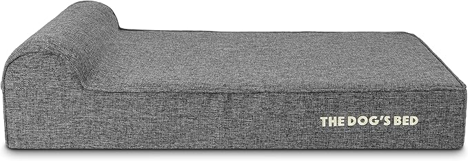 The Dog’s Bed Orthopedic Headrest Dog Bed, Large Grey Linen, Memory Foam, Pain Relief for Arthritis, Hip & Elbow Dysplasia, Post Surgery, Lameness, Waterproof Washable Cover