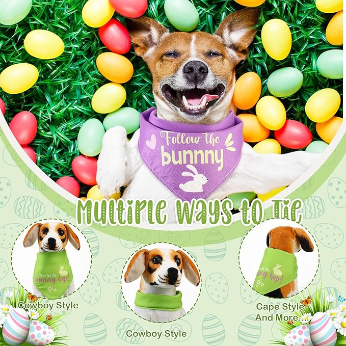 100 Pcs Easter Dog Bandana Bulk with Sayings Pet Triangle Scarf Bibs Washable Puppy Kerchief Adjustable Grooming Supplies for Small Medium Large Dog Cat Costume Accessories