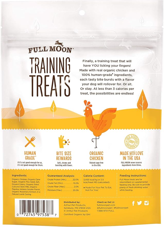 Full Moon USDA Organic Chicken Training Treats Healthy All Natural Dog Treats Human Grade 175 Treats 6 Ounce (Pack of 2)