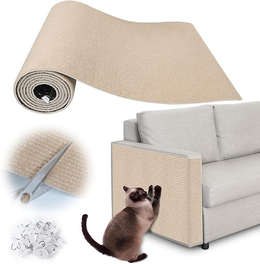 Cat Scratch Furniture Protector - 40" x 17" Trimmable Self-Adhesive Cats Claws Scratch Pads, DIY Cat Climbing Couch Protector for Scratch Post Cat Tree Replacement Indoor (Khaki)