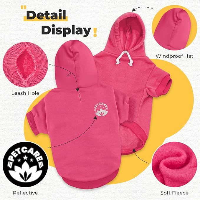PETCARE Dog Hoodie Sweaters for Small Medium Dogs Cats Cute Soft Warm Fleece Puppy Sweaters Dog Clothes Hoodies Sweatshirt Reflective Fall Winter Chihuahua Yorkie French Bulldog Outfits, Hot Pink