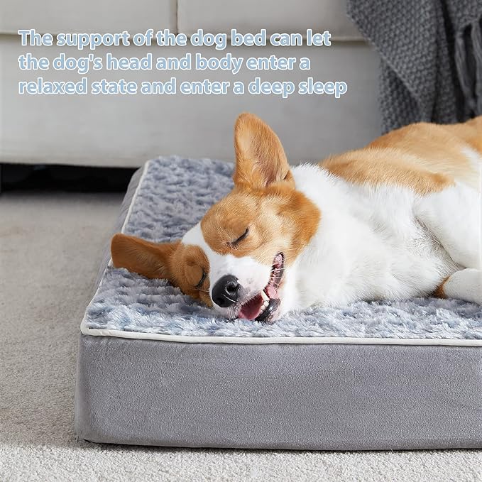 WNPETHOME Orthopedic Large Dog Bed, Extra Large Waterproof Dog Bed with Removable Washable Cover & Anti-Slip Bottom,Egg Crate Foam Pet Bed Mat,Soft Rose Plush Pet Crate Mat