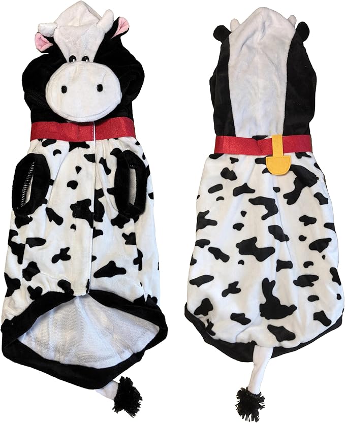 Pet Costume for Small Dogs Cats,Halloween Hoodies Winter Puppy Coat Outfits Funny Pajamas Clothes for Christmas Party,Cow XS