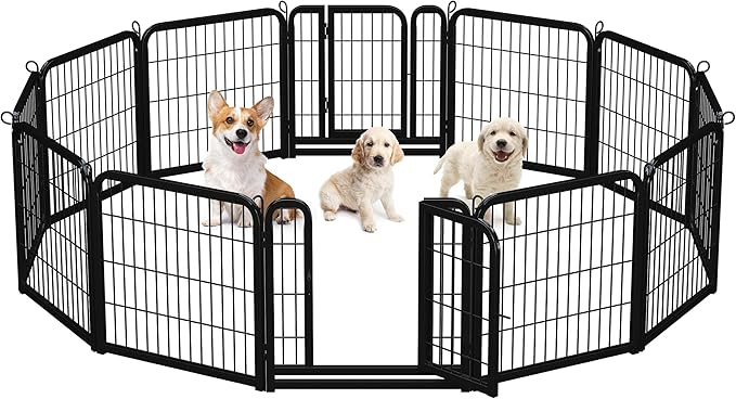 Yaheetech Dog Playpen Outdoor 24 inch 12 Panels Indoor Dog Fence Metal Dog Pen Heavy Duty Pet Puppy Exercise Pen for RV Camping Garden Yard