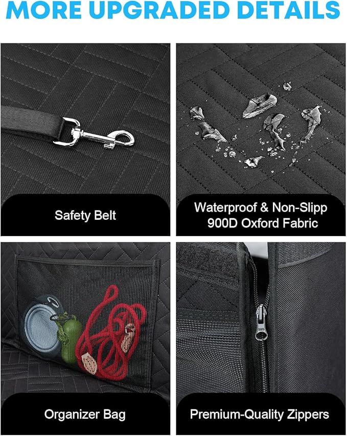Kohree Dog Car Seat Cover for Medium Dogs, Hard Bottom Dog Car Seat Cover for Back Seat Waterproof 600D Car Hammock for Dogs Pet Back Seat Extender for Cars SUV Truck-Upgraded Version