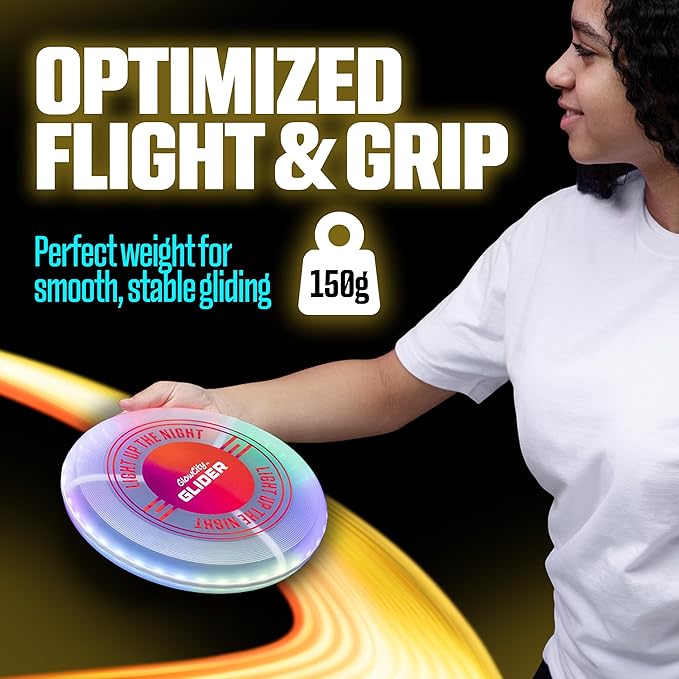 GlowCity Glider LED Glow-in-The-Dark Flying Disc – Bright, Rechargeable, Durable, Water-Resistant, 12 Color Modes, Perfect for Evenings and Night Time, Outdoor Fun, and a Great Gift for All Ages