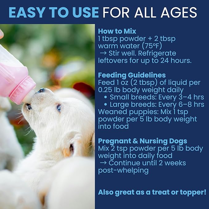 Under the Weather Puppy Milk Replacer Powder + Colostrum | Puppy Milk Replacement Formula | Nutrient-Rich Formula with Colostrum for Immune & Digestive Support – 12 oz