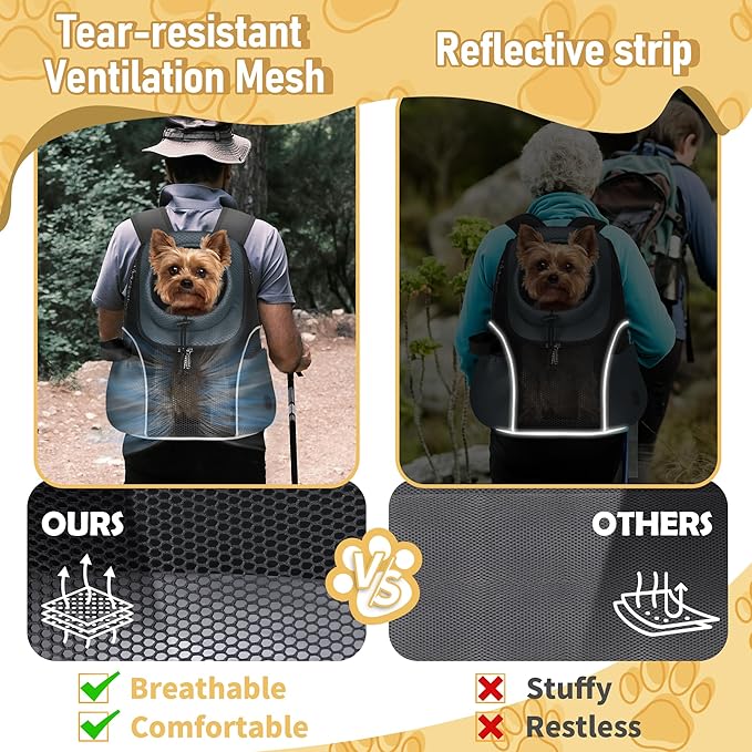WOYYHO Pet Dog Carrier Backpack Small Dog Front Backpack Ventilated Mesh Dog Travel Back Pack with Safety Belt for Travel Hiking Cycling Outdoor Adventures (Size M: 5-9 lbs, Dark Gray)