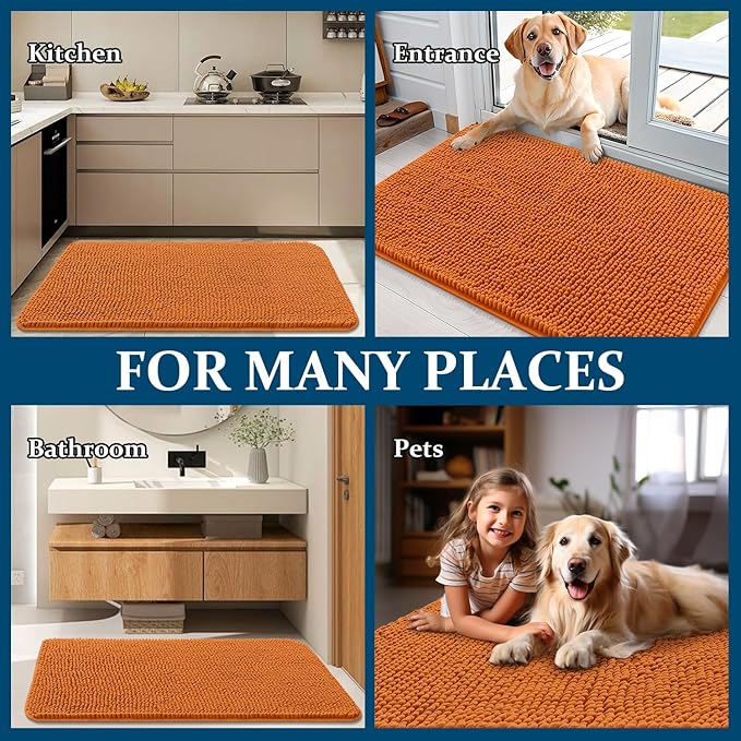 OLANLY Dog Door Mat for Muddy Paws 44x24, Absorbs Moisture and Dirt, Absorbent Non-Slip Washable Doormat, Quick Dry Chenille Mud Mat for Dogs, Entry Indoor Entryway Carpet for Inside Floor, Clay