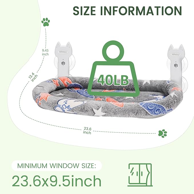 Cat Window Perch, Glow in The Dark Foldable Cat Hammock with Cozy Pad Bed, Breathable Cordless Window Seat with Stud Metal Frame for Large Cats and Kitten (Cushion Perch, Medium)