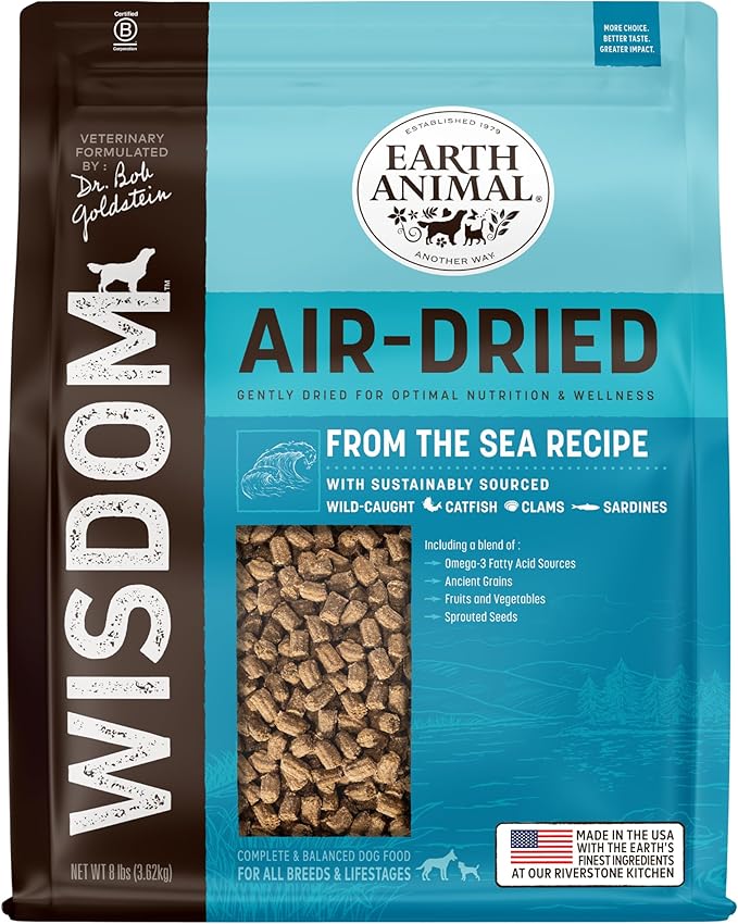 Earth Animal Wisdom Air Dried Dog Food | from The Sea Recipe Premium Natural Dog Food | All Breeds & Ages | Made in The USA | 8 Pound Bag
