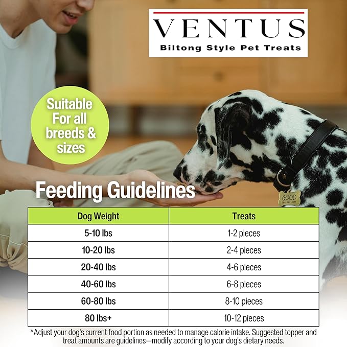 VENTUS Dog Training Treats - Single Ingredient Venison Jerky Liver Treats, All Natural, Air Dried, Low Fat, High Value Training Treats for Dogs, Organic, 8 oz