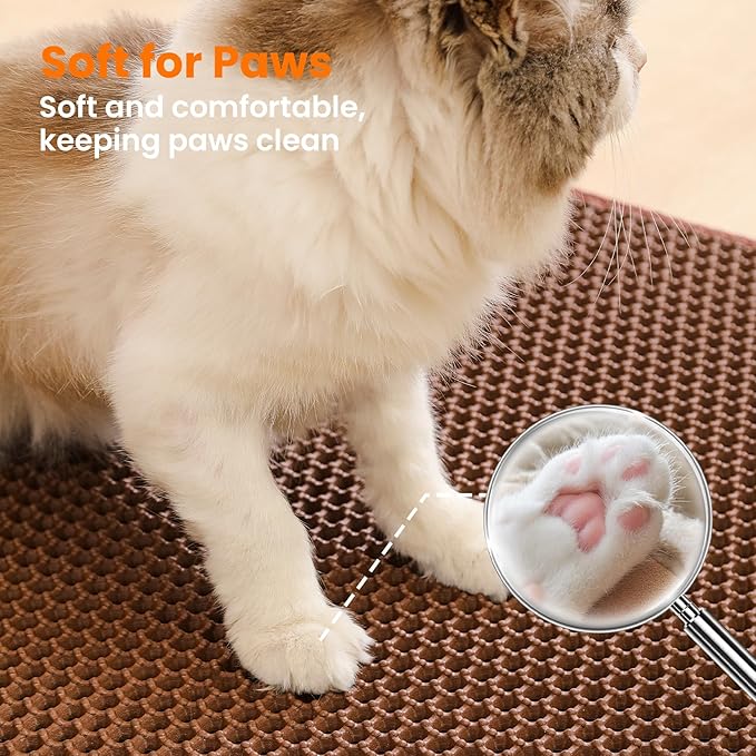 Cat Litter Mat, 24x18 Inches Large Double Layer Honeycomb Cat Litter Trapping Mat, Non Slip Waterproof Urine Proof Cat Litter Box Mat for Floor, Kitty Litter Rug, Cat Supplies, Brown