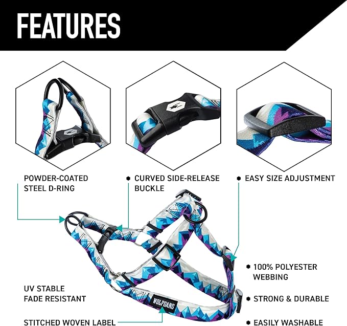 Wolfgang Heavy Duty Adjustable Dog Harness, Pull-Tested to Over 800 lbs for Walking & Training, RockyPeaks Print, Large