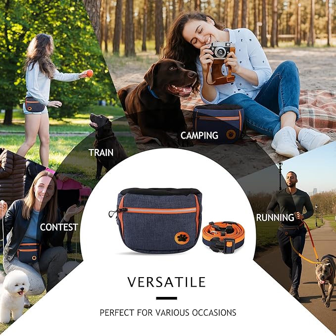 Dog Treat Pouch for Training – Removable Liners, Large Opening and Capacity Treat Bag with Clicker, Obedience Cards, Waist Strap Clip Treat Fanny Pack for Dog Training and Walking