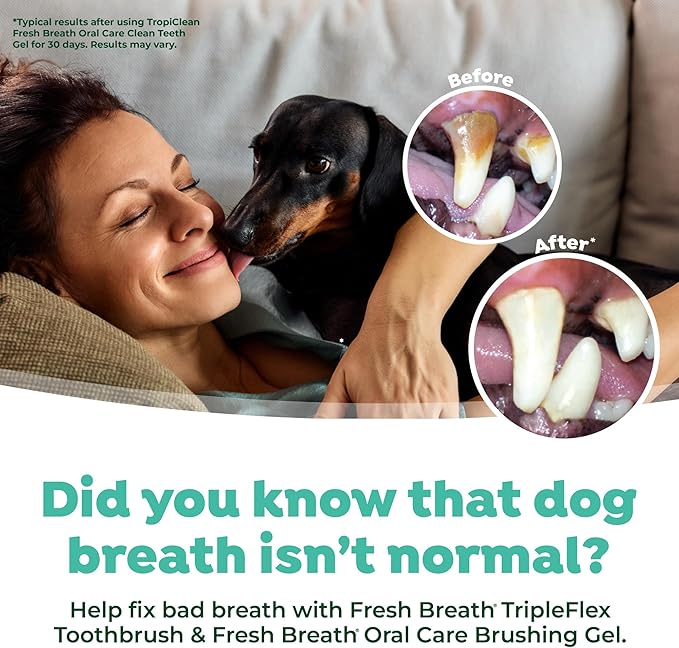 TropiClean Fresh Breath TripleFlex Toothbrush for Small & Medium Dogs | 360-Degree Dog Dental Cleaning | Dog Toothbrush for Small & Medium Breeds