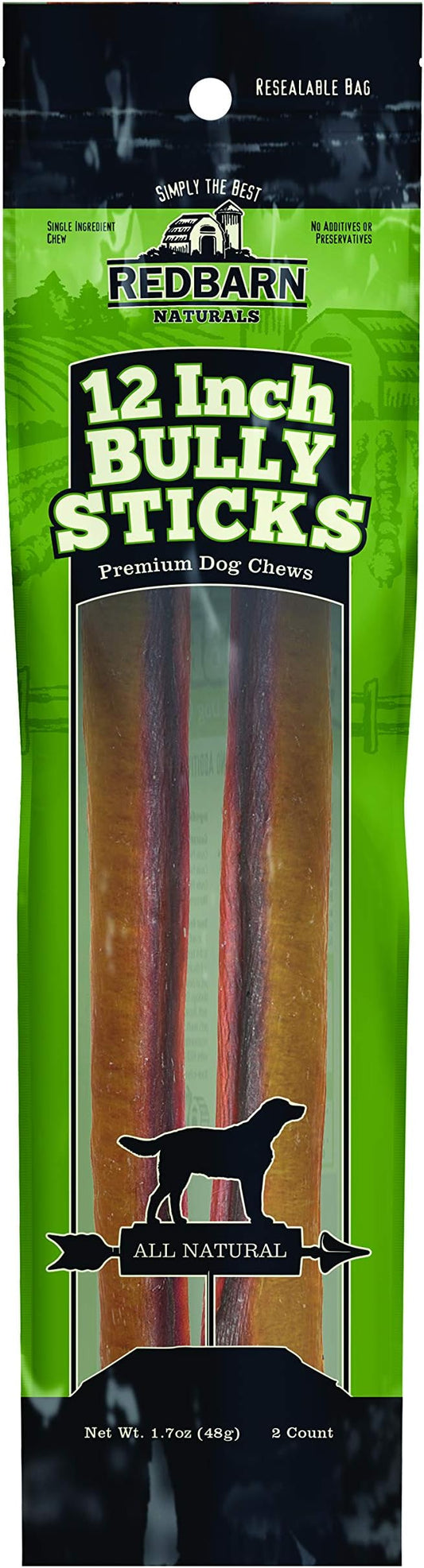 Redbarn Pet Products 12" Bully Sticks Pet Chew Treat, 2-Count, Pack of 18
