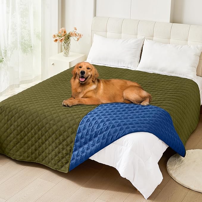 Smiry Waterproof Dog Blanket, Reversible Dog Bed Cover Pet Blanket, Soft Pet Couch Covers for Sofa Washable, Bed Couch Sofa Furniture Protector for Puppy Cat Kids (82"x102", Green/Navy)