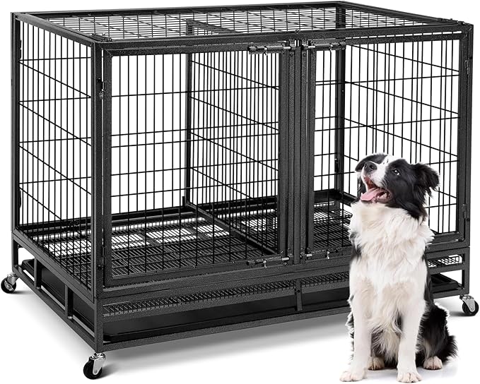 Oranland 48 inch Wire Dog Crate with Divider,2025 New Upgraded Stackable Dog Crate for Nursing Mother Dogs & Puppies,Large Dog Kennel with Reinforced Frame,Sturdy Locks Design/Removable Tray