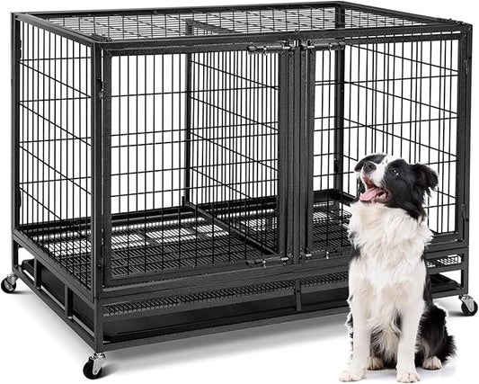 Oranland 48 inch Wire Dog Crate with Divider,2025 New Upgraded Stackable Dog Crate for Nursing Mother Dogs & Puppies,Large Dog Kennel with Reinforced Frame,Sturdy Locks Design/Removable Tray