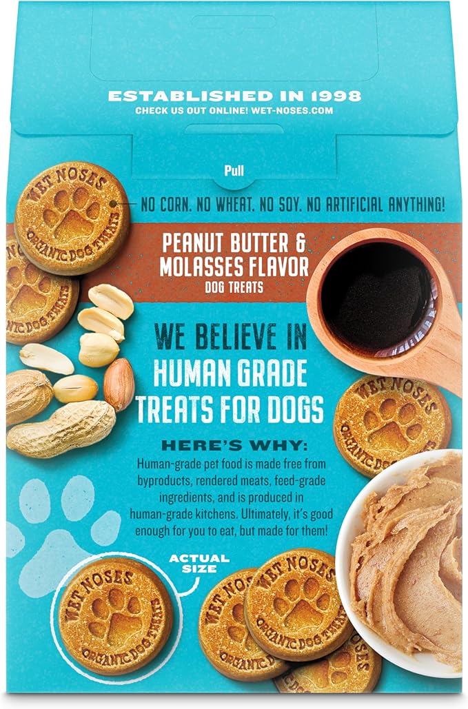 All Natural Dog Treats, Made in USA, 100% USDA Certified Organic, Non-GMO Project Verified, 14 Oz Box, Peanut Butter & Molasses Flavor, 2 -Pack
