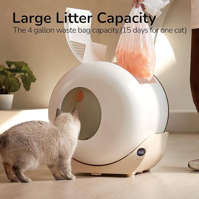 FurryTail Self Cleaning Litter Box with APP - Automatic Cat Litter Box for All Your Cats, Odor Control, Spacious Interior and Large Wastes Bin Capacity,Includes 40 Litter Bags