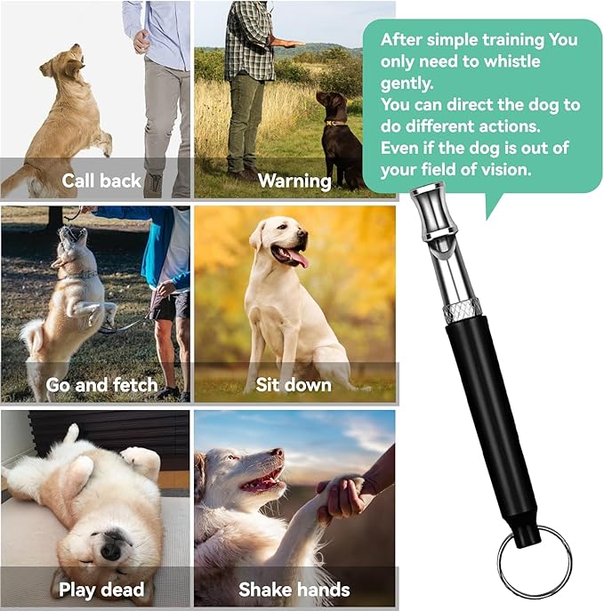 Dog Whistle - Dog Whistle Training Set, 2 Pack Adjustable Silent Whistle with Black Lanyard, Professional Stop Bark Control Tool for Dogs (Black)