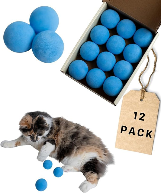 Rawry Foam Ball Cat Toy Set – 12 Foam Balls for Indoor Cats & Kittens | Soft, Durable, Bouncy Balls for Playtime & Exercise | Lightweight, Non-Toxic, Easy for Cats to Chase (12 Pack, Blue)