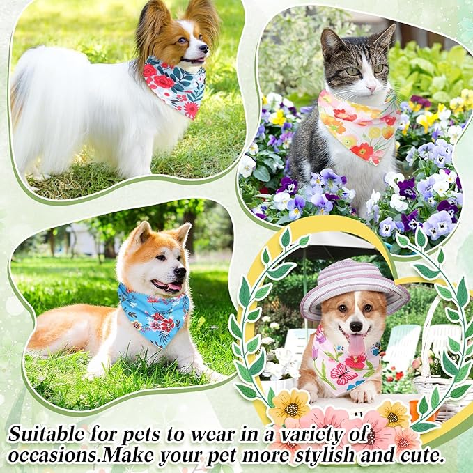 Geyoga 240 Pcs Halloween Dog Bandanas Bulk Thanksgiving Pet Bandanas Adjustable Fall Triangle Dog Grooming Scarf Bibs Kerchief for Small Medium Large Cats Pet Costume A(Floral)