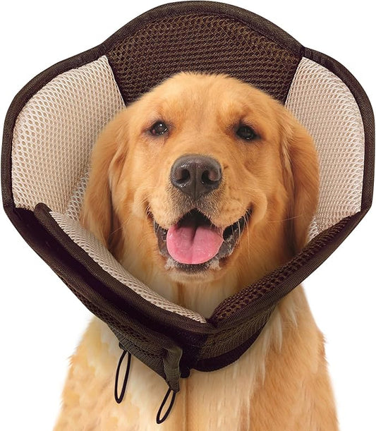 SUNFURA Dog Cones for Large Dogs, Soft Pet Cone Stop Licking After Surgery, Adjustable Pet E-Collar Alternative for Wound Healing, Brown X-Large