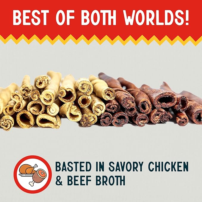 Canine Chews Beef & Chicken Basted Rawhide Twists - Dog Bones for Small Dogs - Rawhide Bones for Medium Dogs - Helps Promote Dental Health - 50 Beef & 50 Chicken Treats