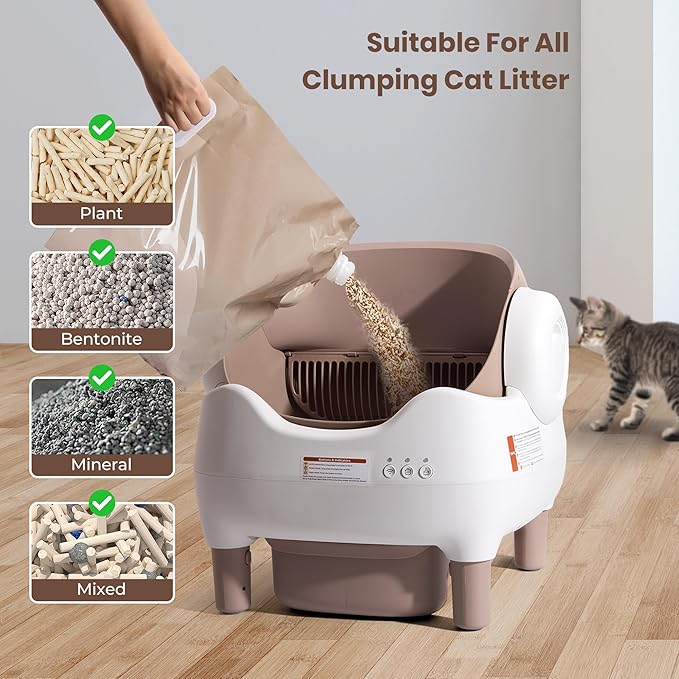 Automatic Litter Box: Self Cleaning Cat Litter Box with APP Control - Odor-Free Waste Disposal Includes Trash Bags, Large Waste Bin, Open-Top, for Multiple Cats