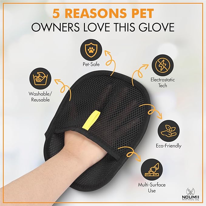 2-Pack Pet Hair Removal Gloves – Electrostatic Grooming & Hair Remover Gloves, Reusable Magic Brush for Cats, Dogs, Furniture, Carpet, Clothing & Car Seats – Black